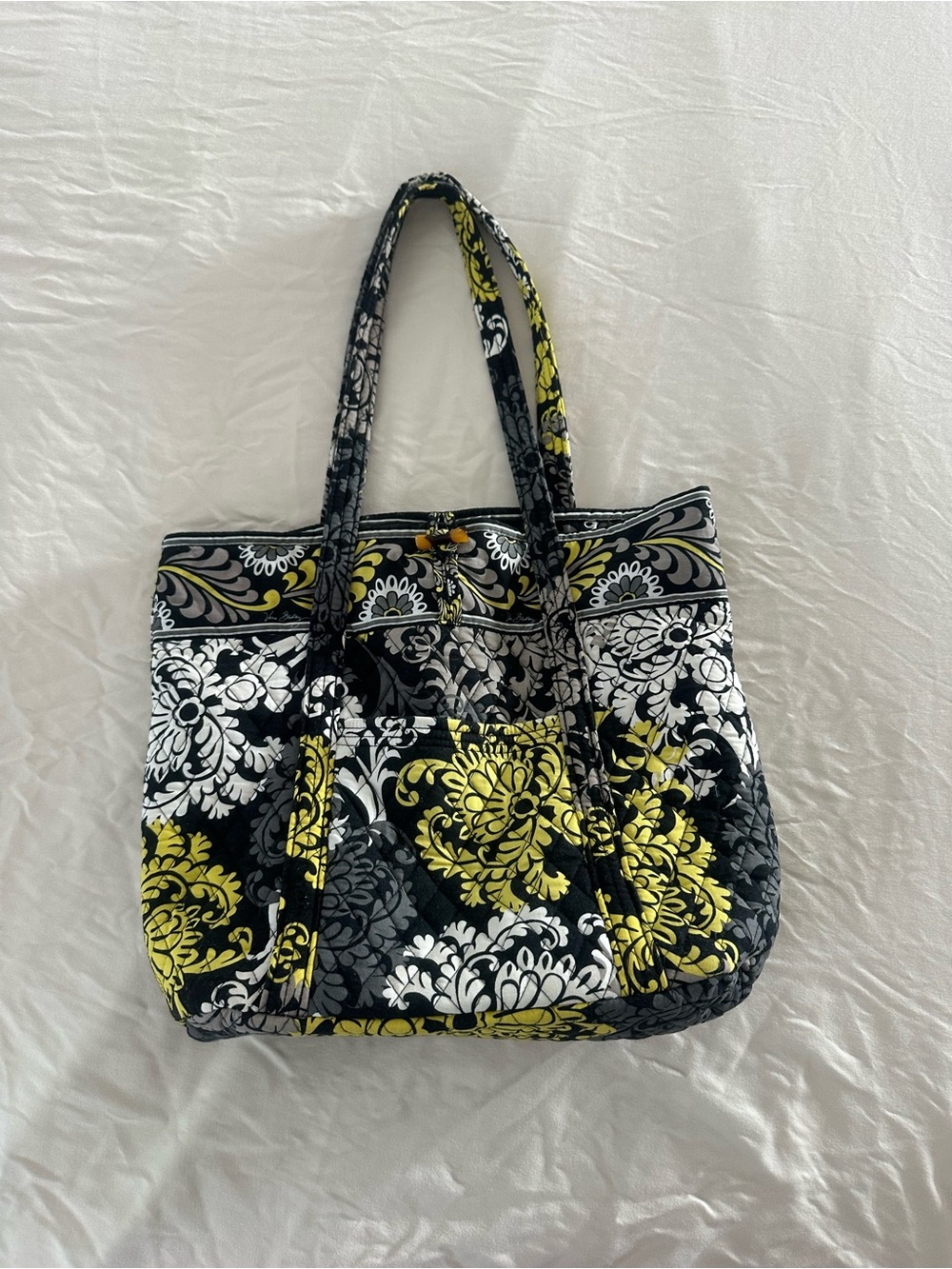 Vera Bradley Quilted Floral Tote in Black, Yellow & White